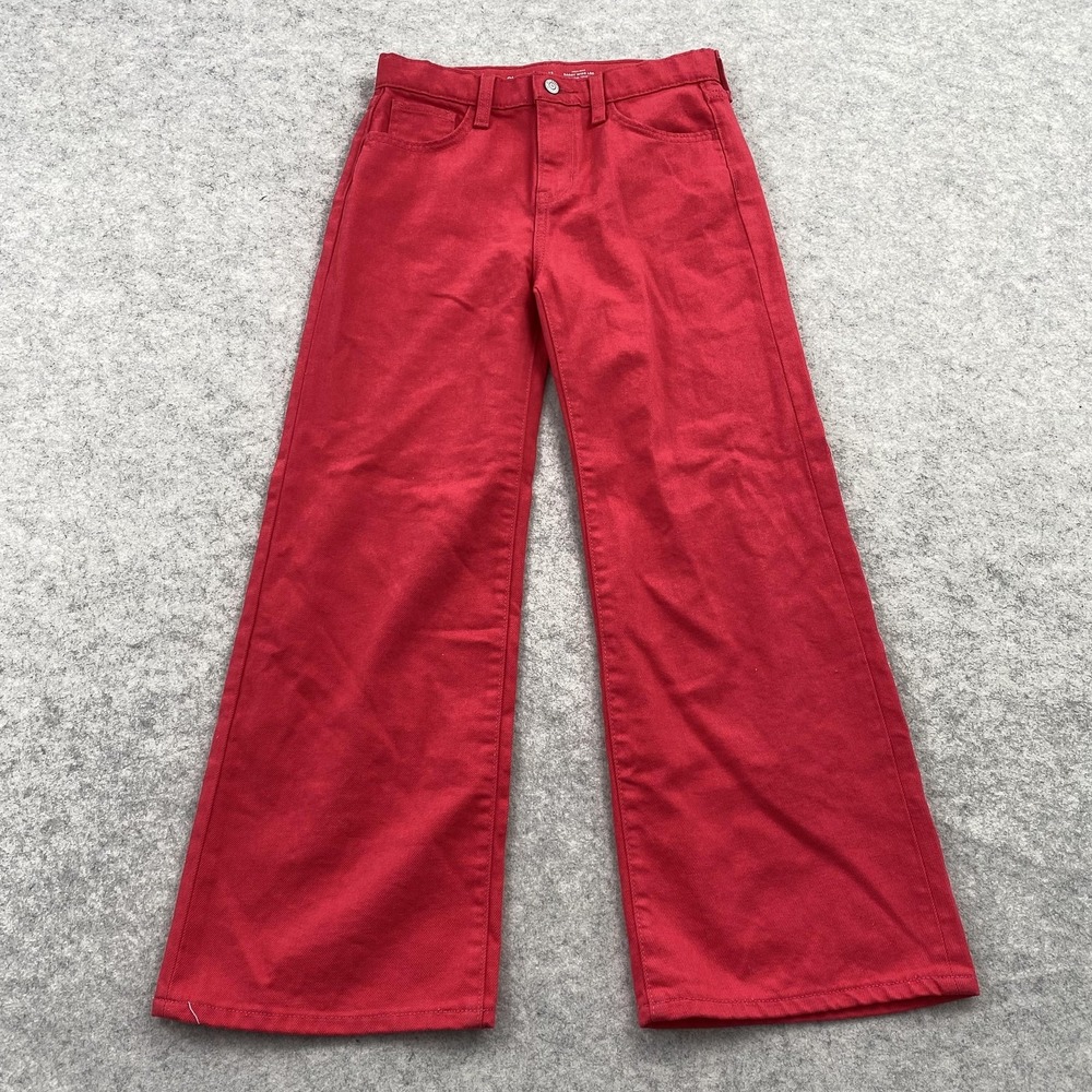 Old Navy Jeans Girls 12 (27x24) Pink Red High Rise Baggy Wide Leg Built-In Tough